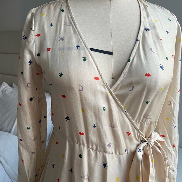 Anthropologie Apalma (ethical and sustainable brand) 100% Silk Wrap Dress-Cream - Picture 7 of 12